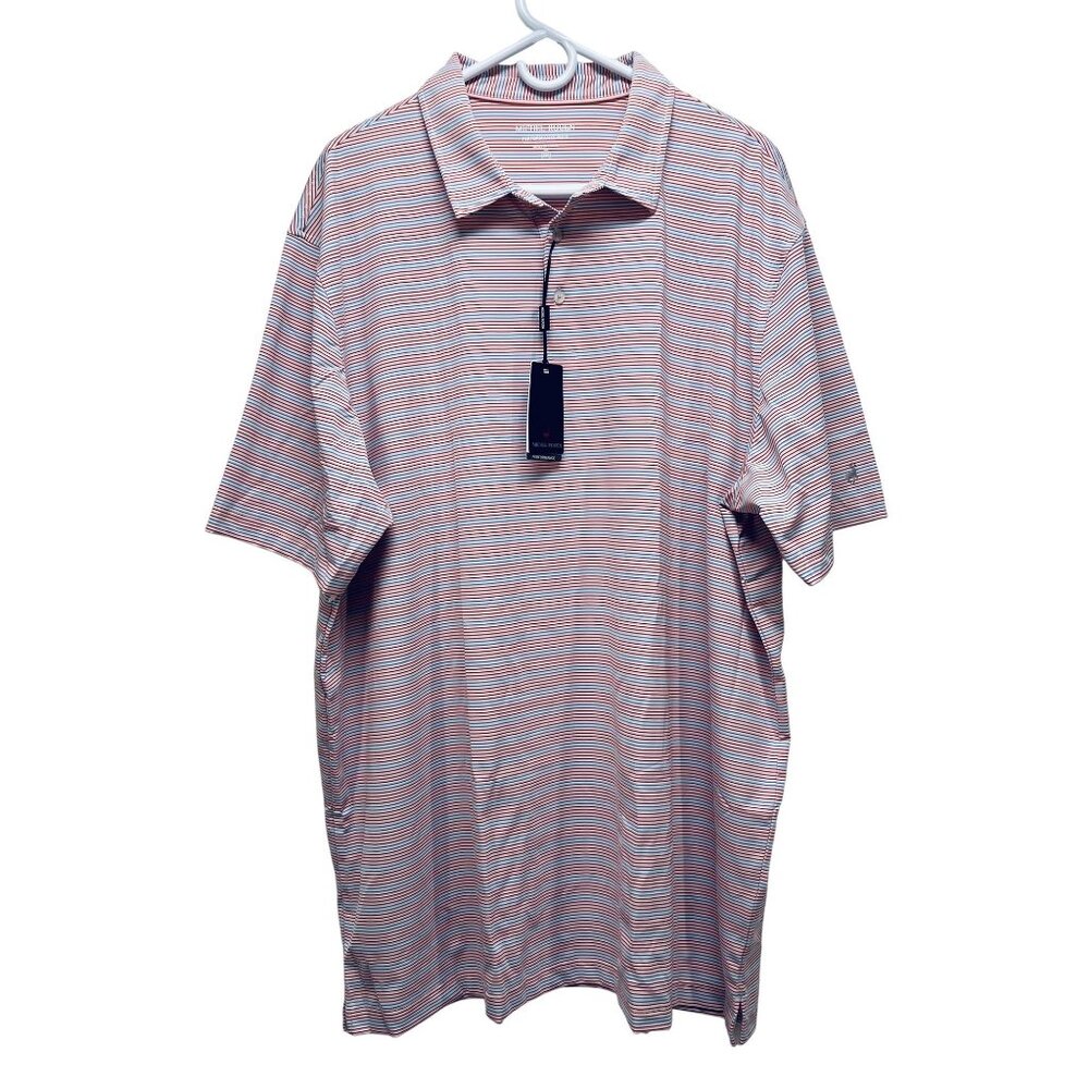 Michel Rouen Mens Red/Blue Stripe Performance Polo Shirt Size 3XL